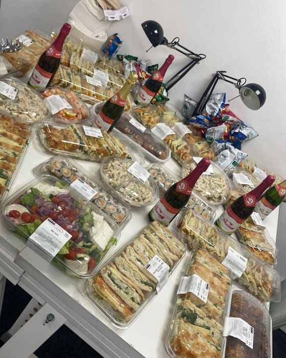 A table of food laid out for the Christmas dinner